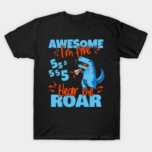 Kids I'm Five Hear Me Roar 5th Birthday Dinosaur graphic T-Shirt